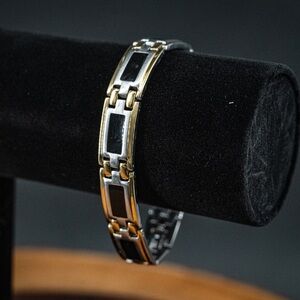 Men’s Stainless Steel Chain Bracelet 12mm Cuban Link, Silver & Gold Two-Tone 8”